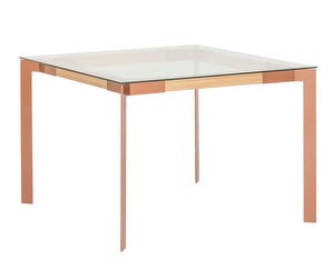 Viisto-ruokapöytä, lasi/kupari/tammi, 104 x 104 cm