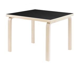 Pöytä 81C, koivu/musta linoleum, 75 x 75 cm