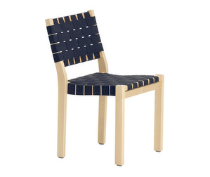 Chair 611, Birch/Black-Blue Webbing