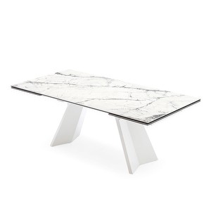 Icaro Extendable Dining Table, White Marble/White, 90 x 160/240 cm