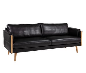 Limone Sofa, Black Leather/Oak, W 203 cm