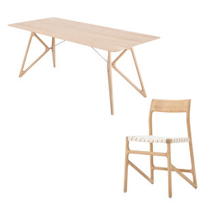 Tink-ruokapöytä ja Fawn-tuolit, valkovahattu tammi/valkoinen kangas, 6 tuolia