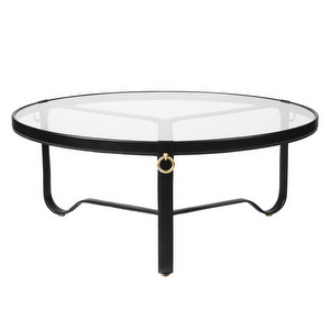 Adnet-sohvapöytä, musta nahka/lasi, ⌀ 100 cm