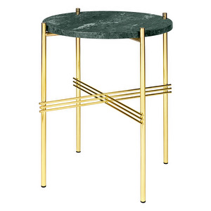 TS-sivupöytä, vihreä marmori/messinki, ⌀ 40 cm