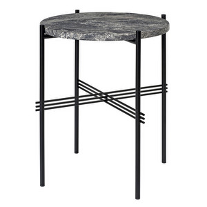 TS-sivupöytä, harmaa marmori/musta, ⌀ 40 cm