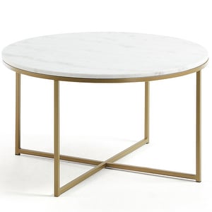 Sheffield Coffee Table, White Marble / Brass, ø 80 cm