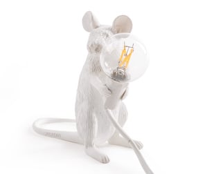 Mouse Table Lamp, White, Sitting