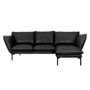 Hugo Chaise Sofa, Black Aniline Leather, Right