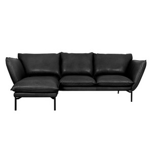 Hugo Chaise Sofa, Black Aniline Leather, Left